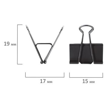 Зажимы для бумаг 15мм на 45л (12шт) черные в картонной коробке ОФИСМАГ 1/12/360