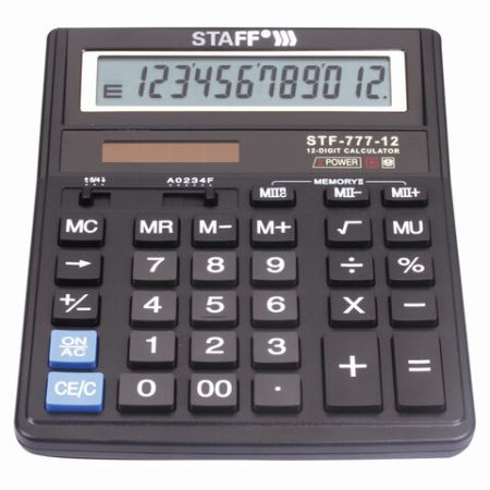 Калькулятор настольный STAFF STF-777 (210х165 мм), 12 разрядов, двойное питание 1/10/40 (клиент)