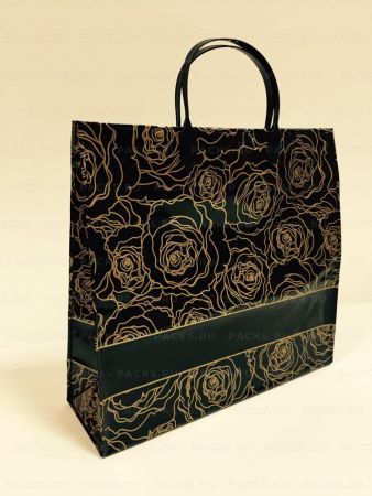 Пакет с пластмассовыми ручками (33х30+10) Золотые розы средн 10/50