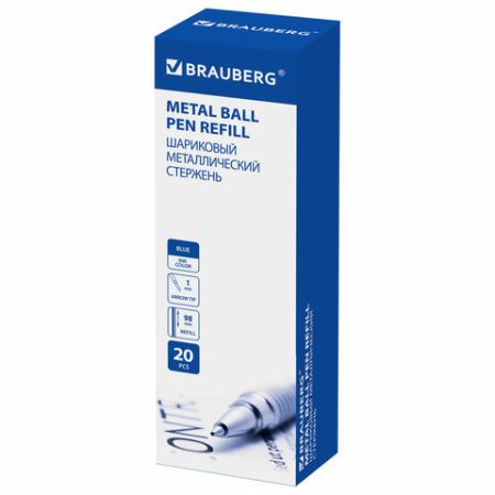 Стержень шариковый синий 98мм линия 0,5мм металл, упак с подвес BRAUBERG (тип PARKER) 1/20