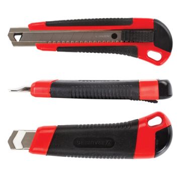 Нож канцелярский 18мм автофиксатор с резиновой вставкой+3лезв, блистер Brauberg 1/12/144