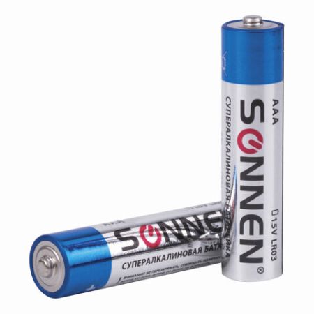 Батарейки КОМПЛЕКТ 10шт SONNEN Super Alkaline AAA (LR03,24А),алкалин,мизинчиковые,короб 1/3/6 (вывод