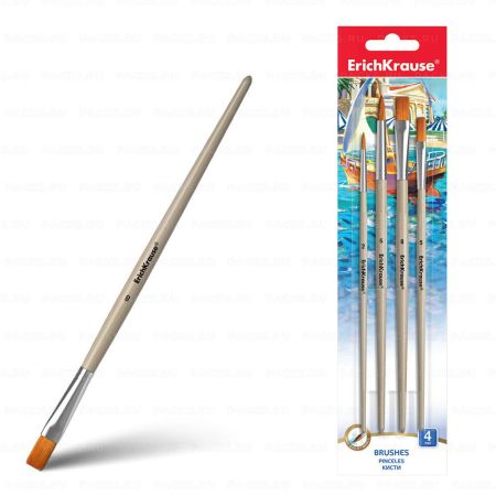 Кисти 4шт синтетика плоские № 5,8 круглые № 2,5 ErichKrause 1/12