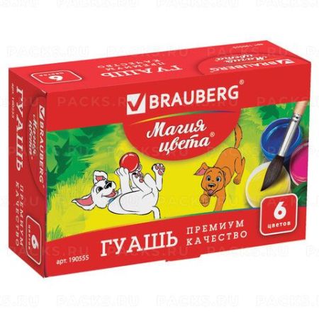 Гуашь 06цв 20мл BRAUBERG 1/36