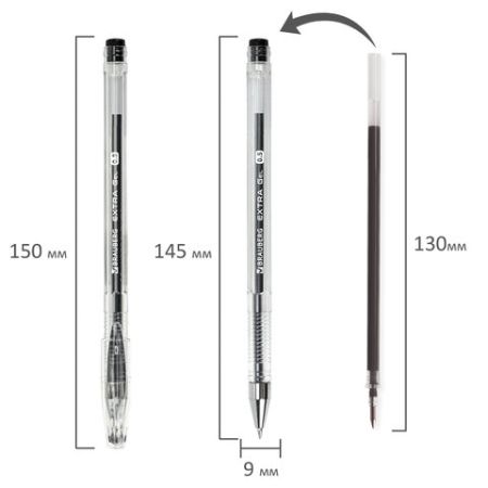 Ручка гелевая черная 0,5мм линия 0,35мм BRAUBERG EXTRA 1/12