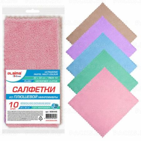 Салфетка микрофибра для стекол (30х30) 10шт плюшевая 250 г/м2 PASTEL ассорти LAIMA HOME 1/12