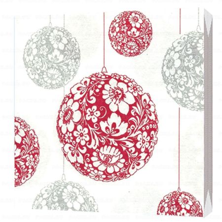 НГ Салфетки (33х33) 2-сл Новогодние шары красный+серебро (20) 1/16