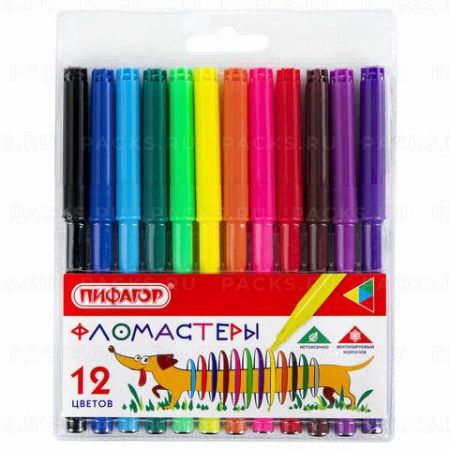 Фломастеры 12цв вентилируемый колпачок ПИФАГОР Веселая такса 1/12/144